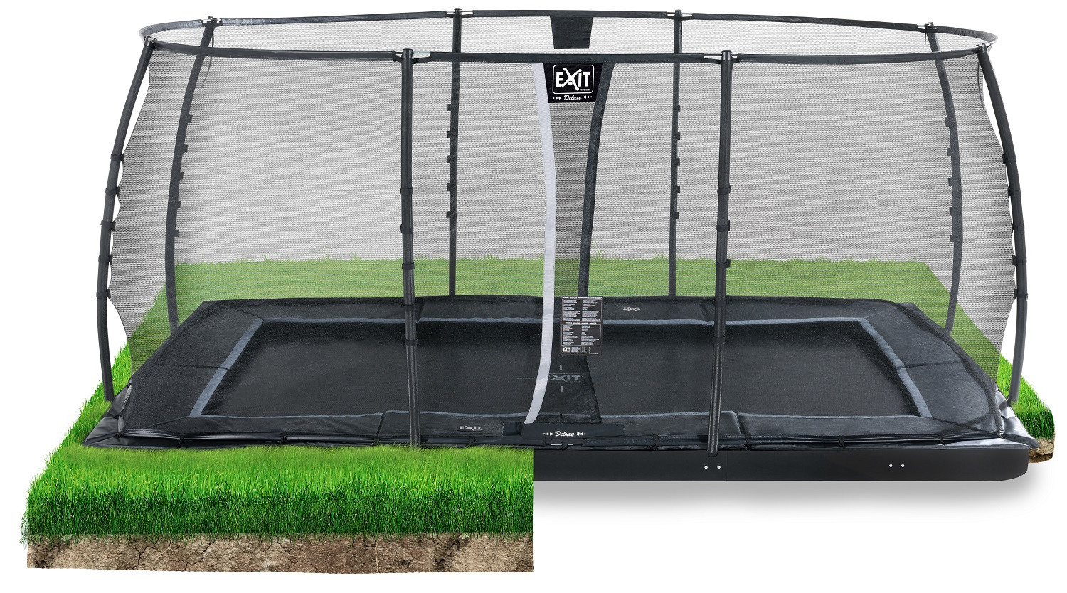 EXIT Dynamic ebenerdiges Trampolin 275x458cm mit Sicherheitsnetz - schwarz