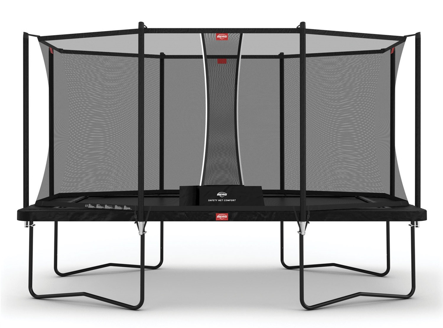 BERG Favorit rechteckiges Trampolin auf Beinen 410cm mit Sicherheitsnetz Comfort Schwarz