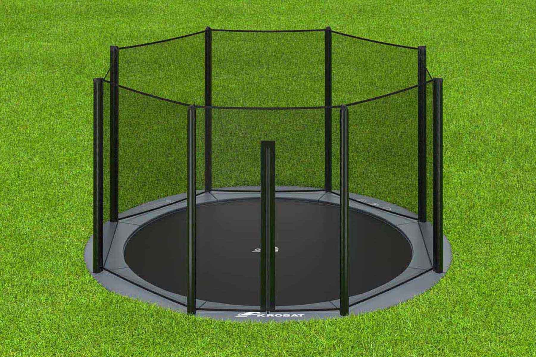 Akrobat Trampolin Orbit Flach zum Boden - 430 cm - Rund - Grau - mit Sicherheitsnetz