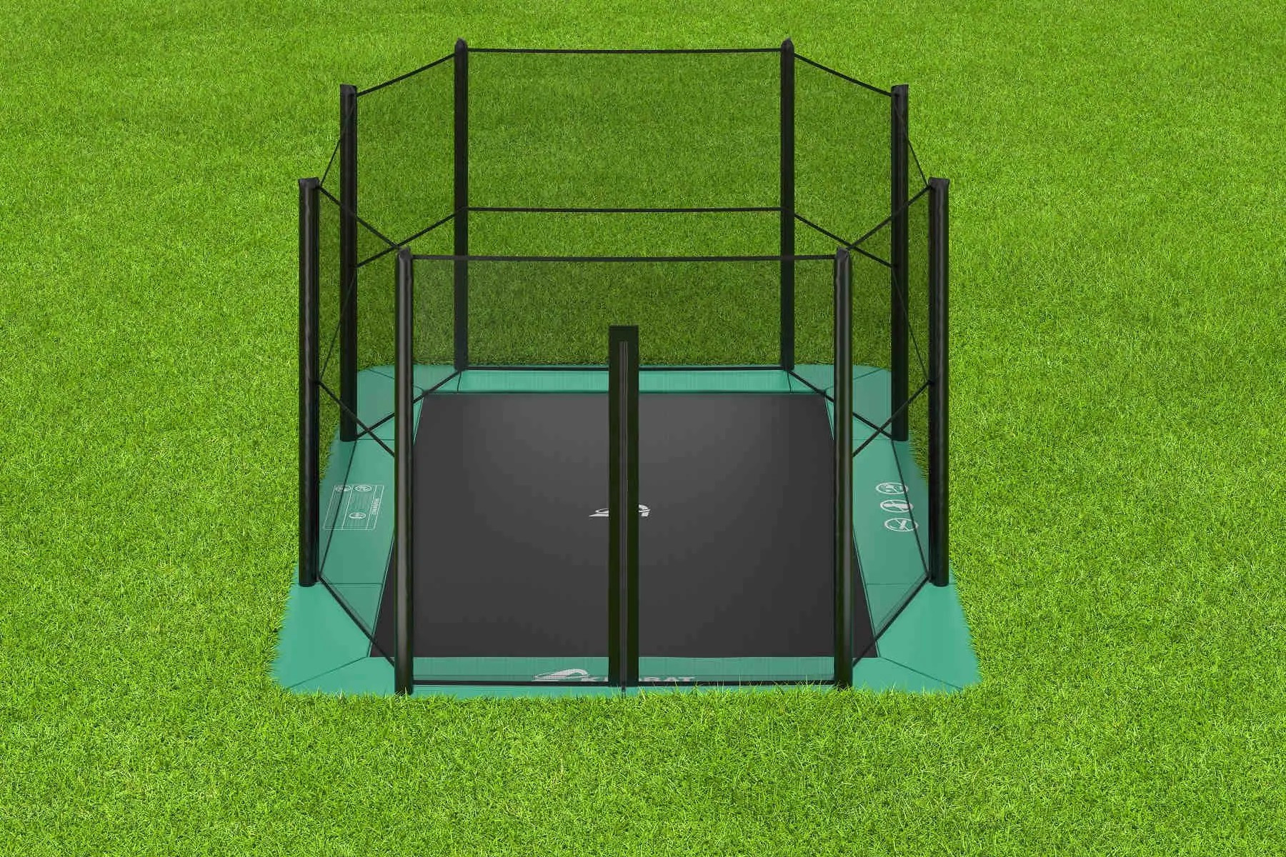 Akrobat Trampolin Orbit - Flat to the Ground - mit Sicherheitsnetz - 380 x 250 cm - Grün