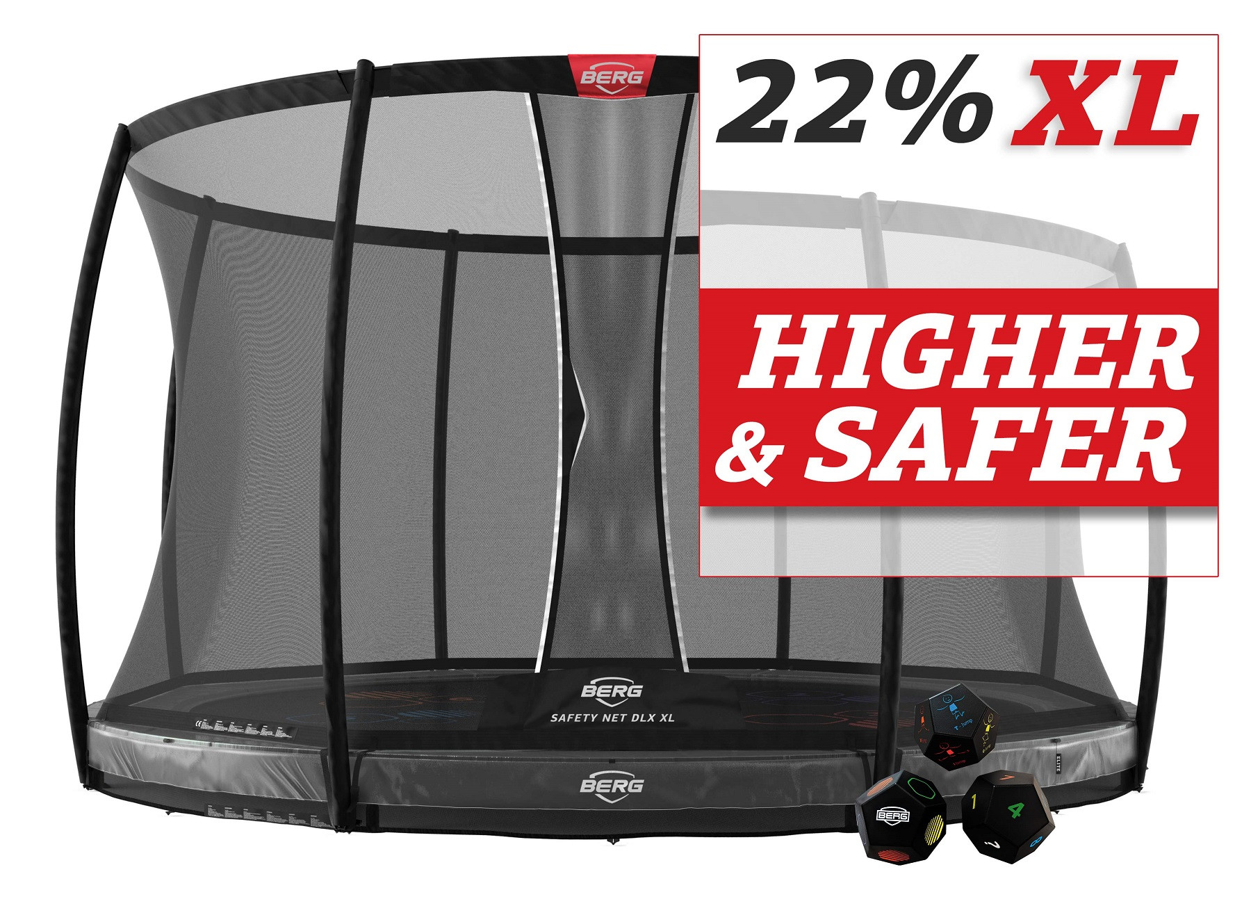 BERG Elite trampolin InGround 430 cm - Anthrazit Grau Levels + Safety Net DLX XL
