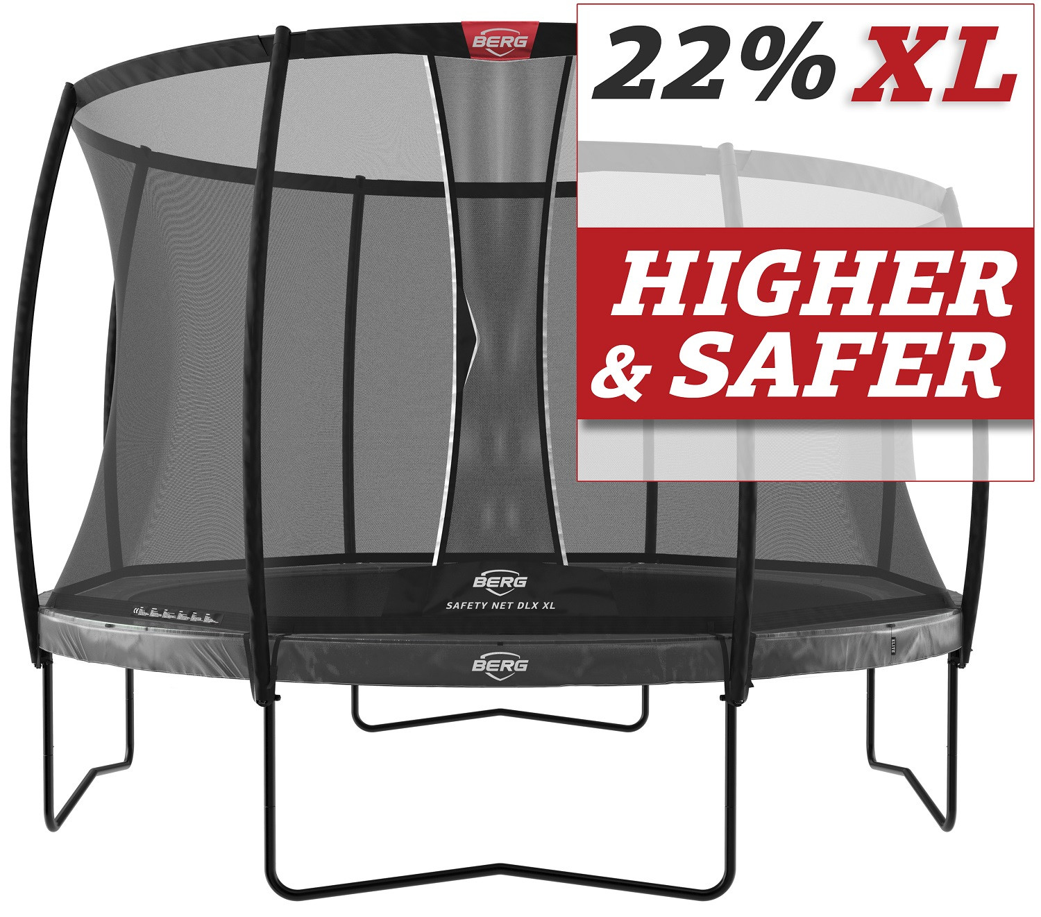 BERG Elite trampolin Regular 430 cm - Anthrazit Grau + Safety Net DLX XL