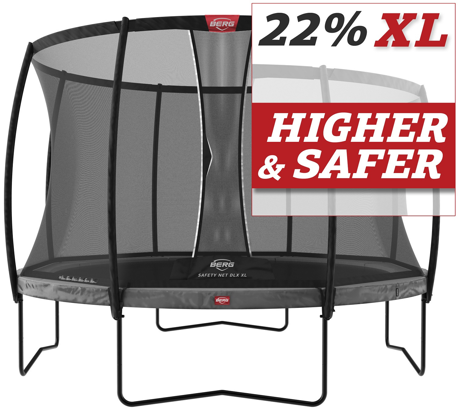 BERG Trampolin Champion mit Sicherheitsnetz - Safetynet Deluxe XL - 430 cm - Anthrazit Grau