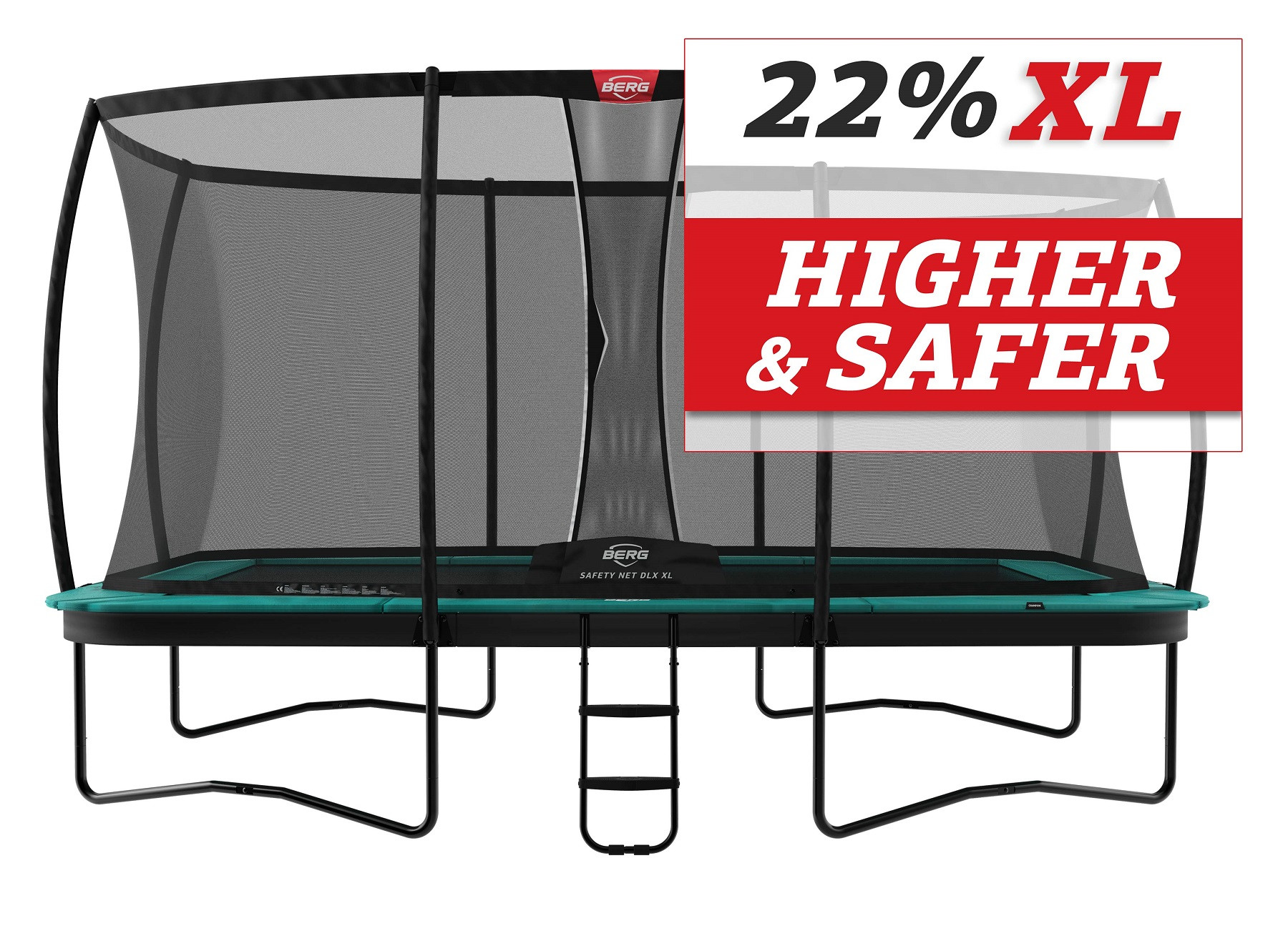 BERG Trampolin Ultim Champion mit Sicherheitsnetz - Safetynet Deluxe XL - 410 x 250 cm - Grün - mit Airflow - Twinspring