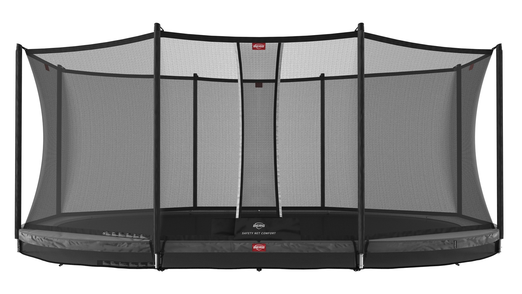BERG Trampolin Grand Favorit - InGround - Ovale - mit Safety Net Comfort - 520 x 350 cm - Anthrazit Grau