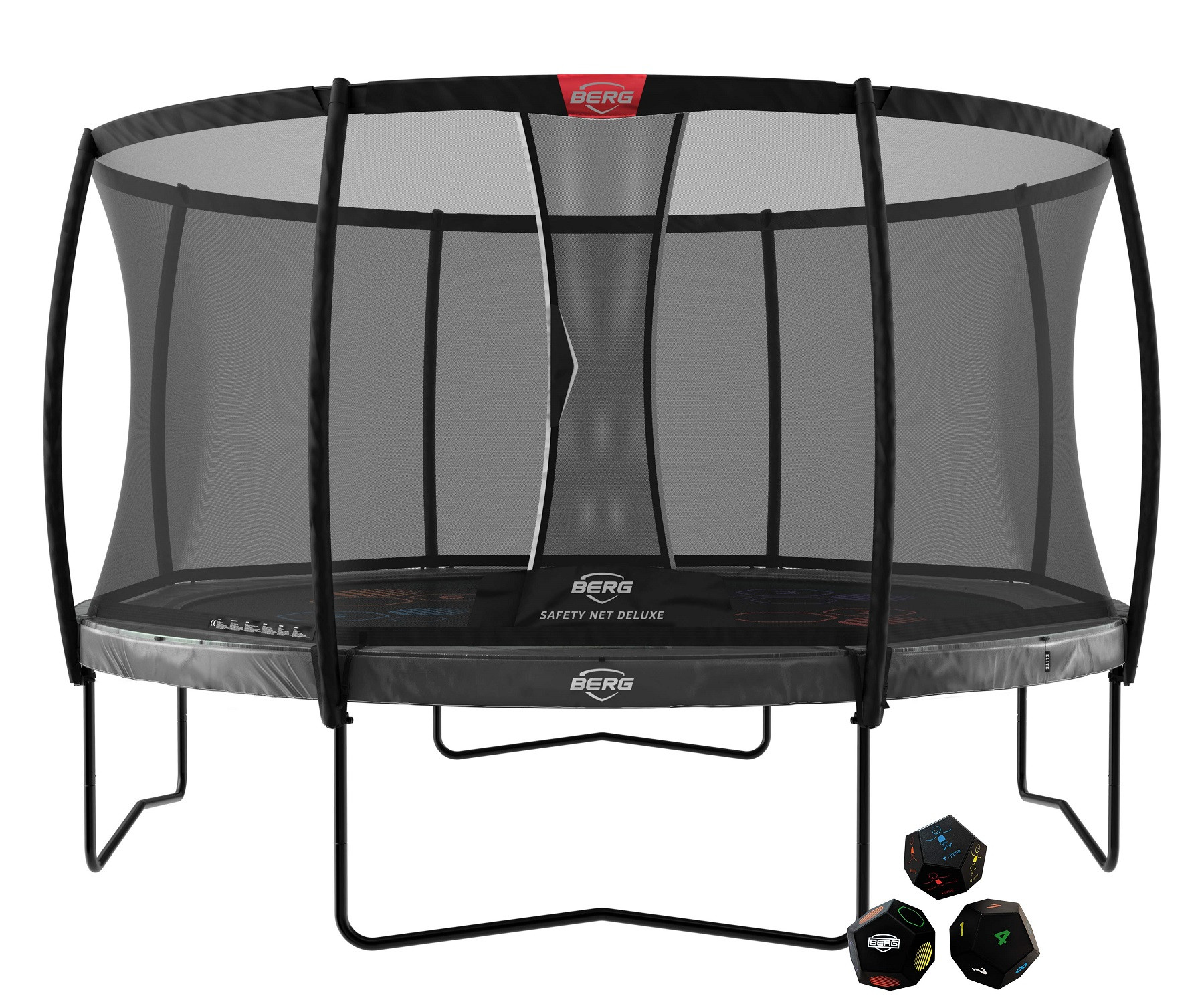 BERG Elite trampolin Regular 430 cm - Anthrazit Grau Levels + Safety Net Deluxe