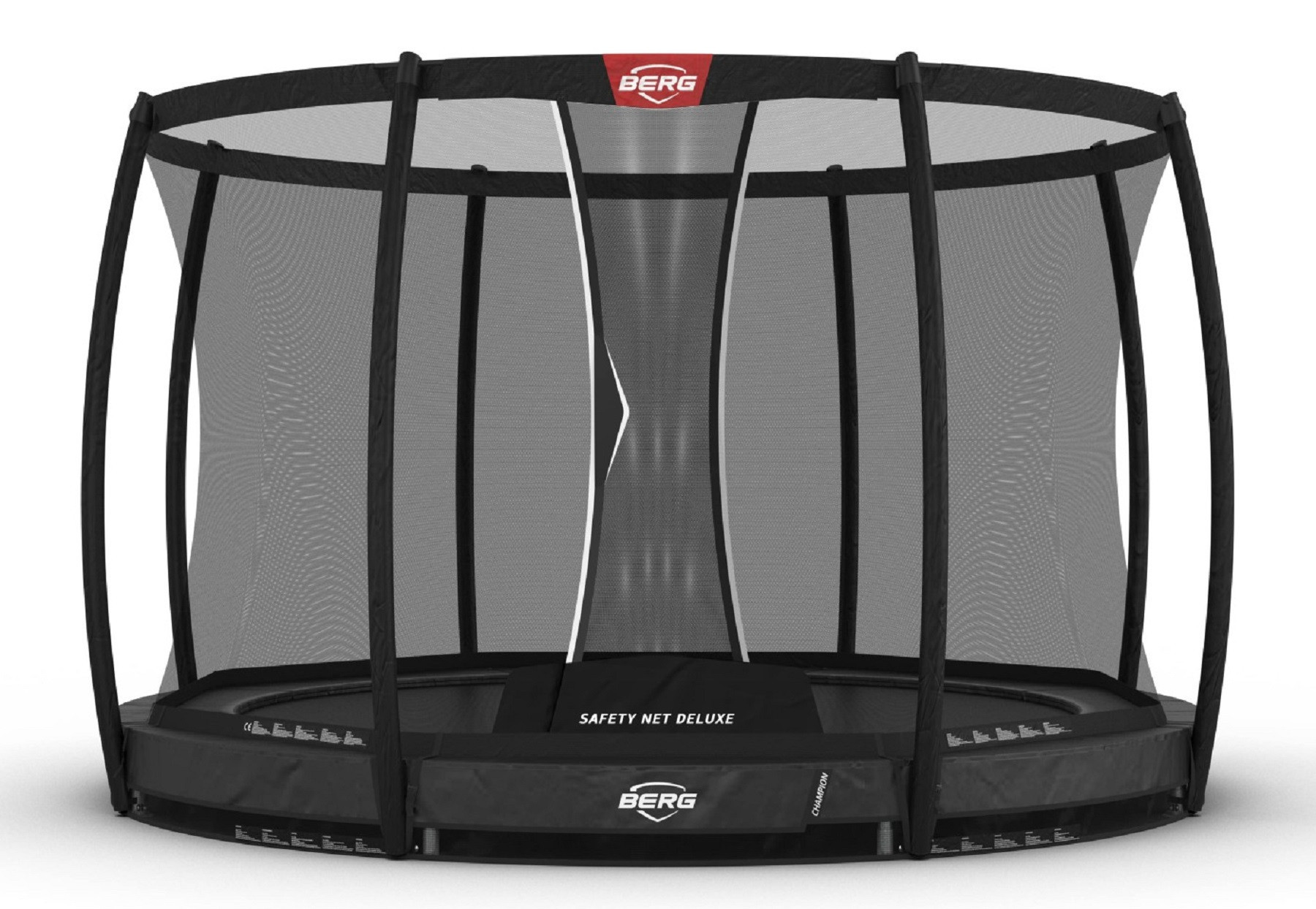 BERG Trampolin Champion mit Sicherheitsnetz - Safetynet Deluxe - InGround - 430 cm - Anthrazit Grau - mit AirFlow PRO Sprungmatte - TwinSpring