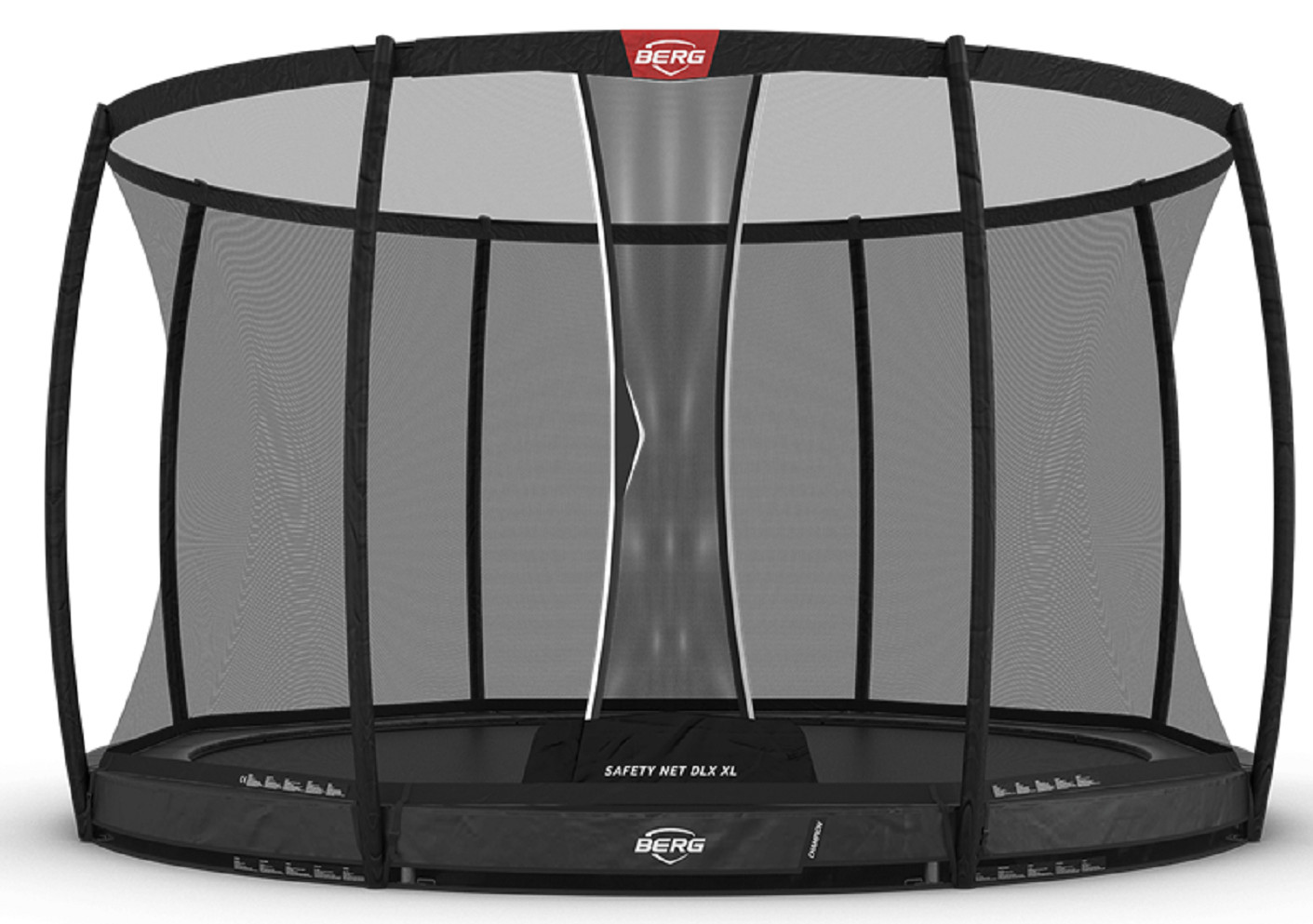 BERG Trampolin Champion mit Sicherheitsnetz - Safetynet Deluxe XL - InGround - 430 cm - Anthrazit Grau - mit AirFlow PRO - TwinSpring