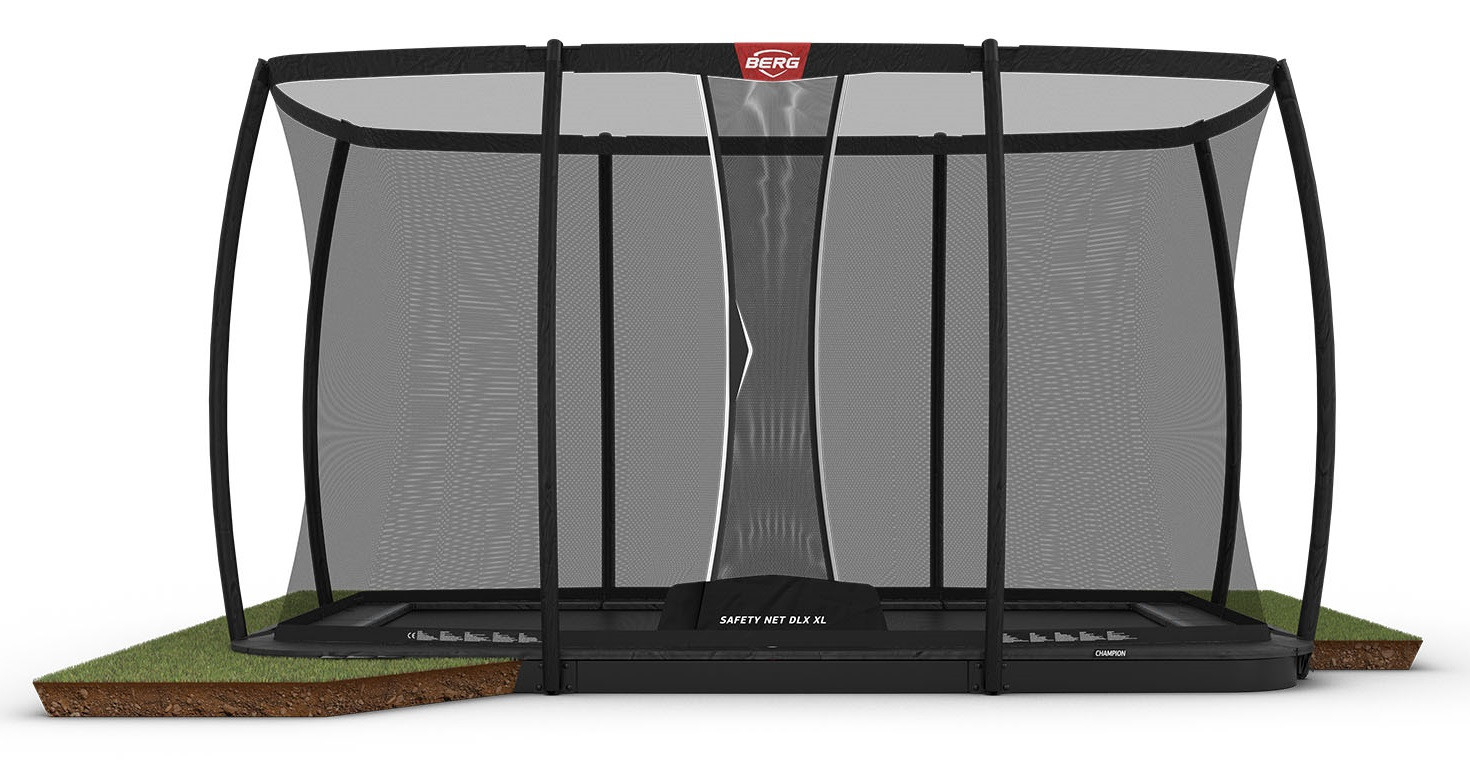 BERG Champion rechteckiges FlatGround Trampolin 500cm mit Sicherheitsnetz Deluxe XL - Anthrazit Grau
