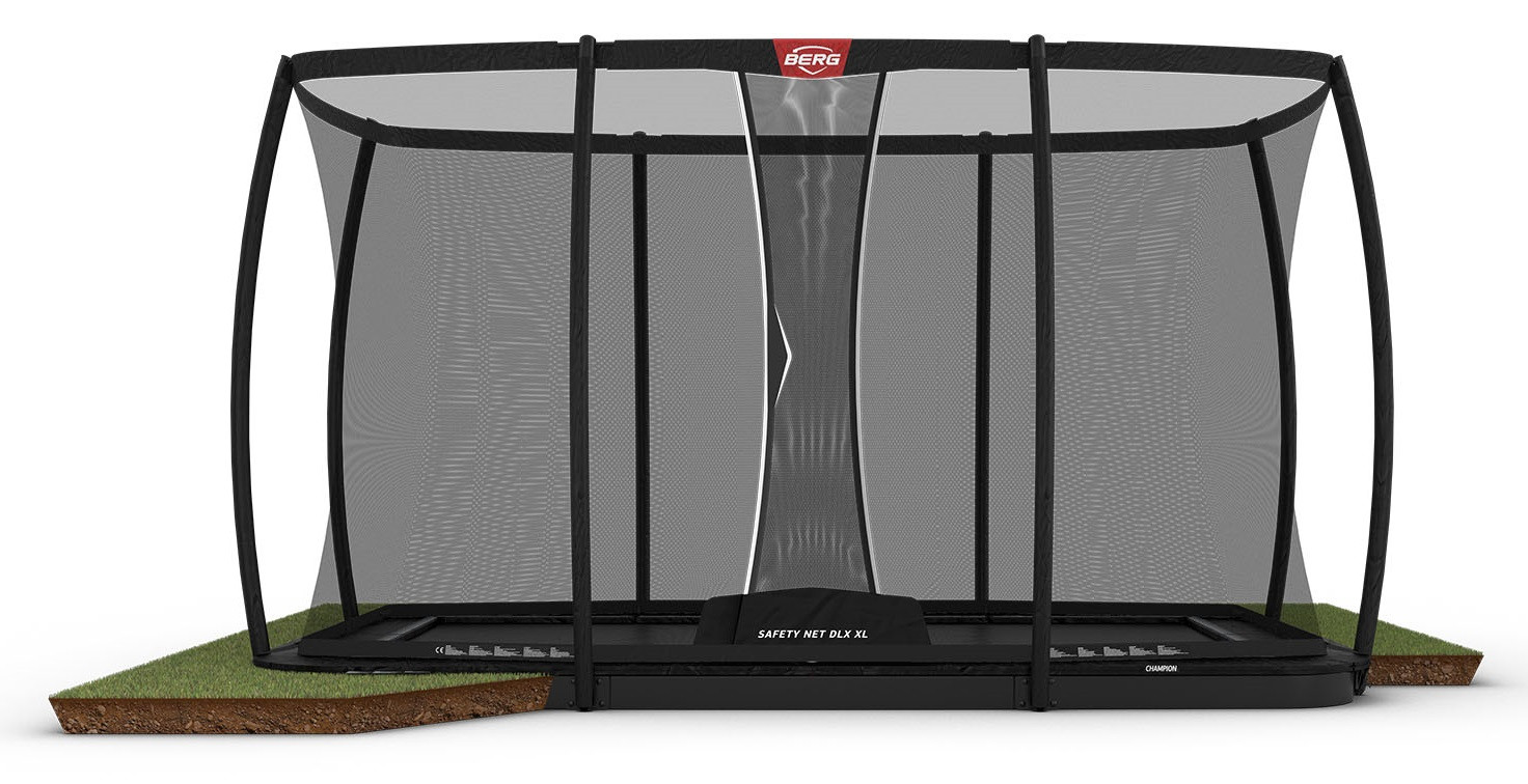 BERG Champion rechteckiges FlatGround Trampolin 500cm mit Sicherheitsnetz Deluxe XL Schwarz