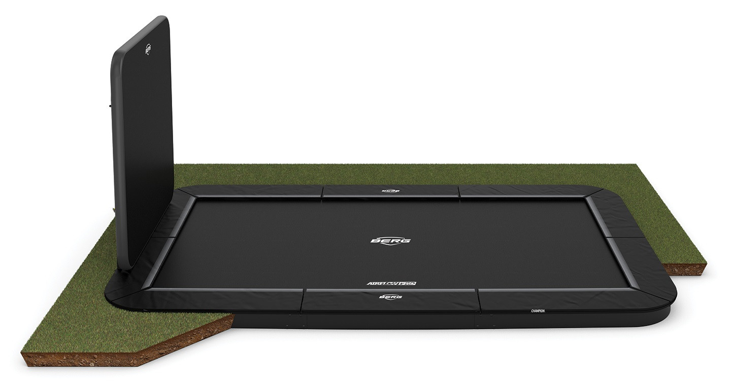 BERG Champion rechteckiges FlatGround Trampolin 410cm Schwarz mit AeroWall Limited Edition