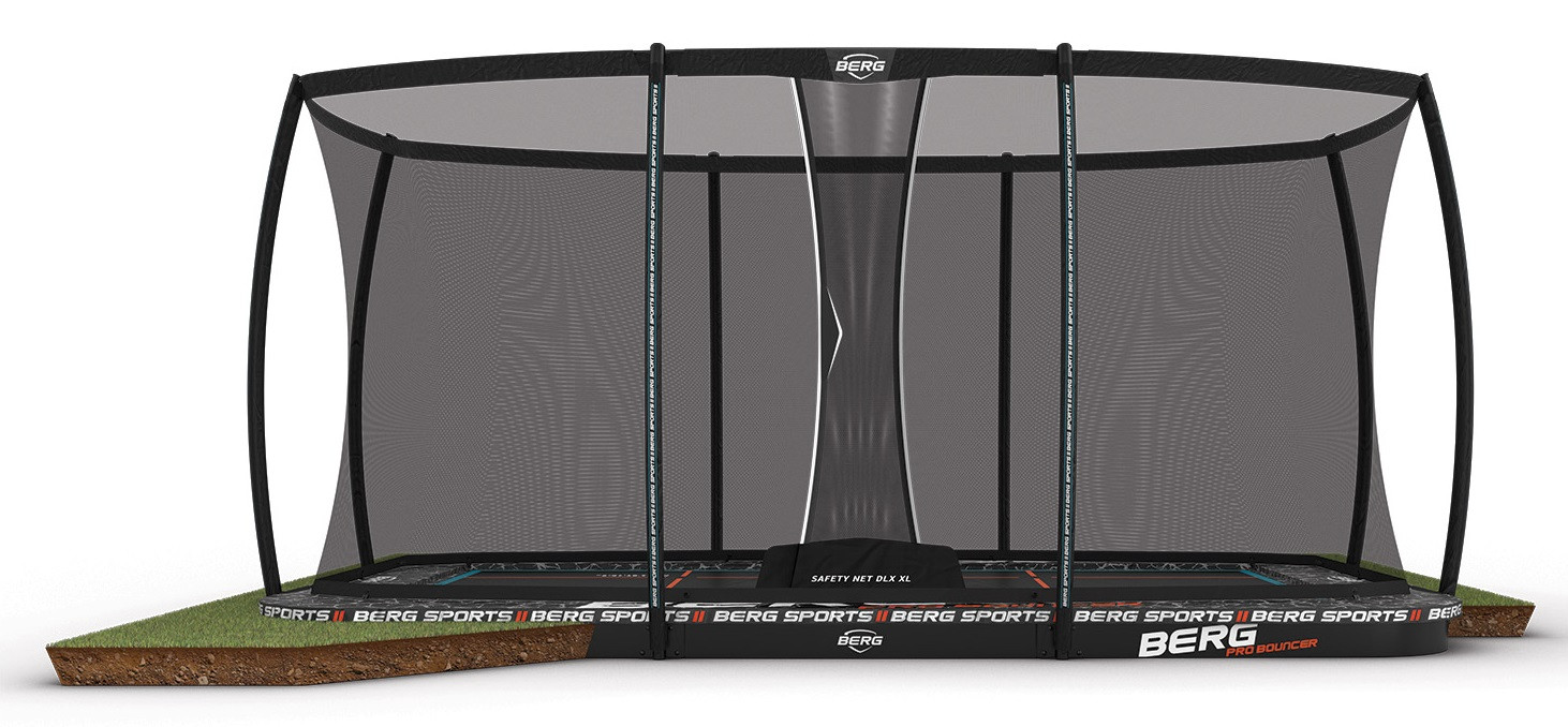 BERG SPORTS Pro Bouncer rechteckiges FlatGround Trampolin 500cm mit Sicherheitsnetz Deluxe XL