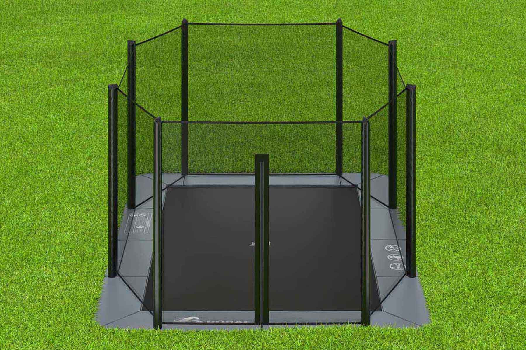 Akrobat Trampolin Orbit Flach zum Boden - 305 x 183 cm - Rechteck - Grau - mit Sicherheitsnetz