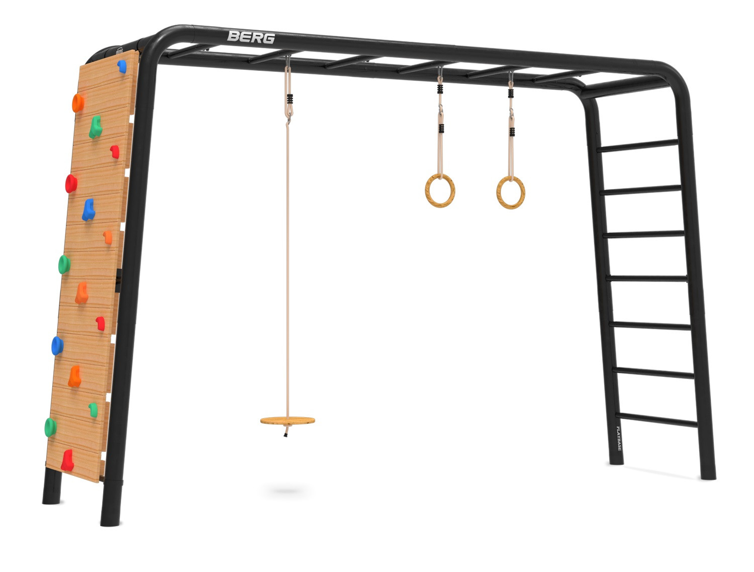 BERG PlayBase 3-in-1 Spielplatz - Groß - mit Reckstange, Leiter, Tellerschaukeln, Drehscheiben und Kletterwand