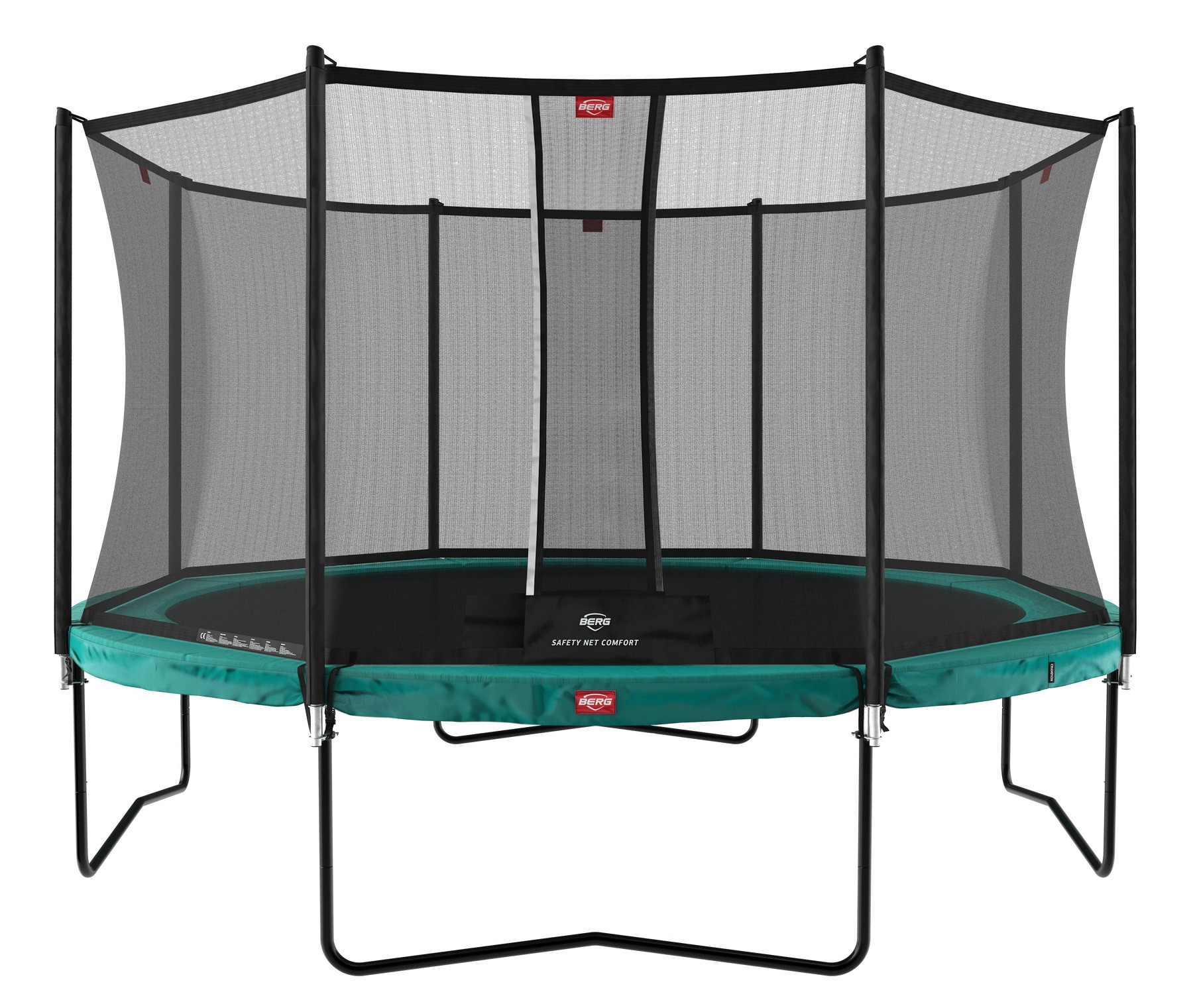 BERG Trampolin Champion mit Sicherheitsnetz - Safetynet Comfort - 380 cm - Grün - mit Airflow-Technik - Twinspring Federn