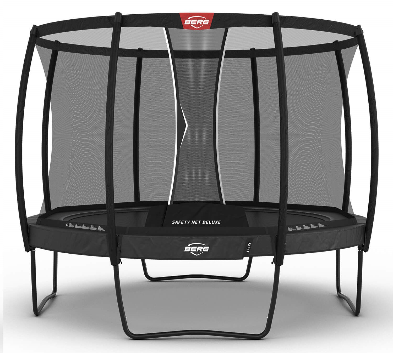 BERG Trampolin Elite mit Sicherheitsnetz - Safetynet Deluxe - 330 cm - Anthrazit Grau - Airflow PRO - Doppelfeder