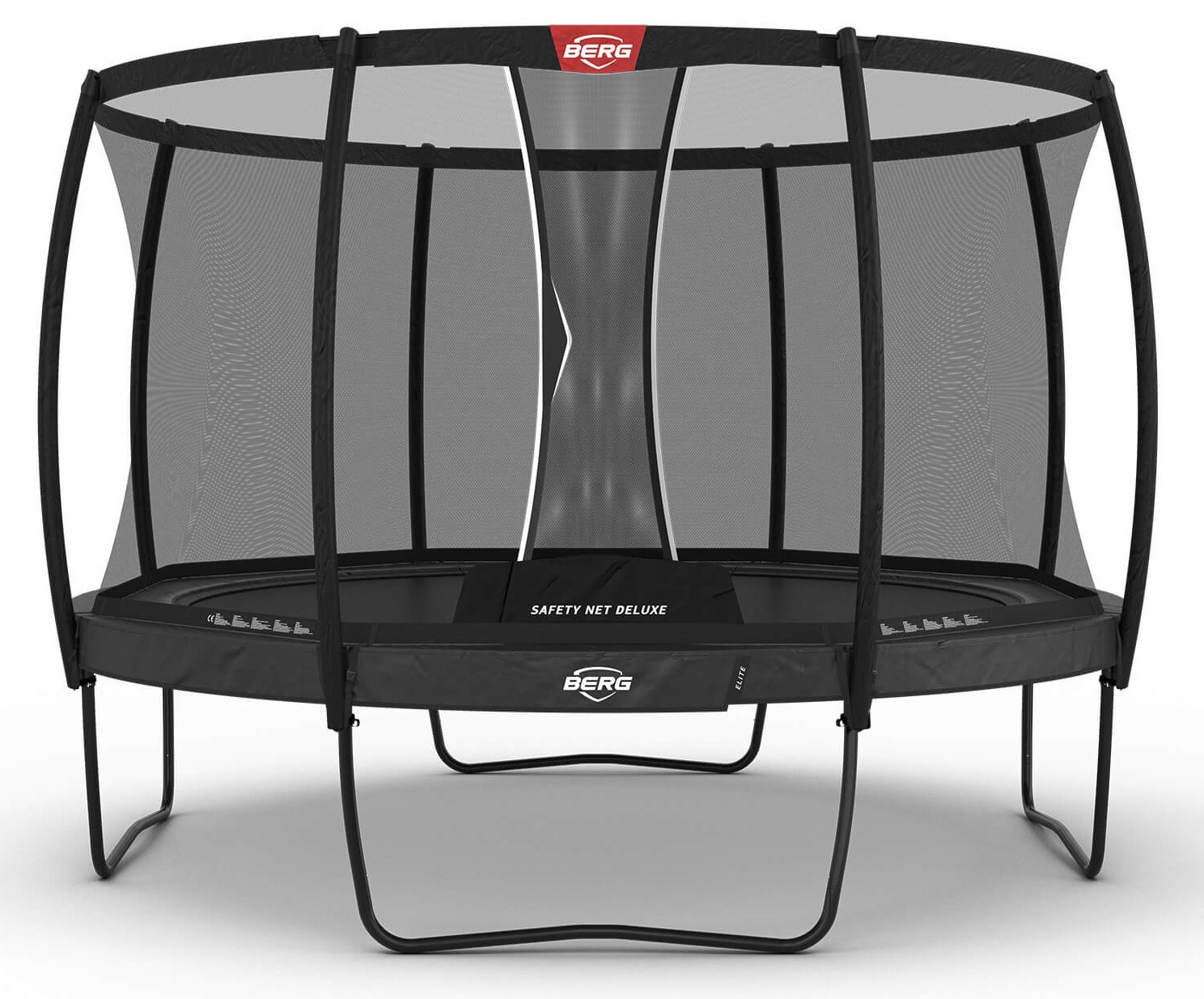 BERG Trampolin Elite mit Sicherheitsnetz - Safetynet Deluxe - 380 cm - Anthrazit Grau - Airflow PRO - TwinSpring