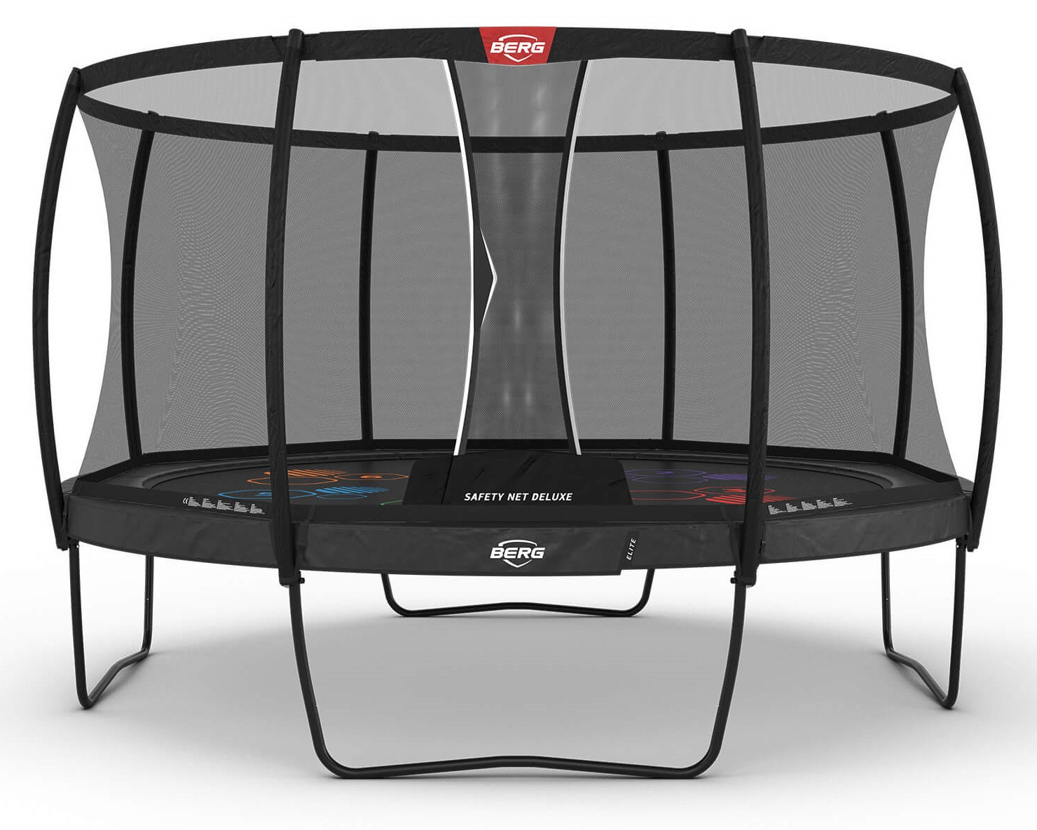 BERG Trampolin Elite Levels mit Sicherheitsnetz - Safetynet Deluxe - 430cm - Anthrazit Grau - Airflow PRO - Twinspring
