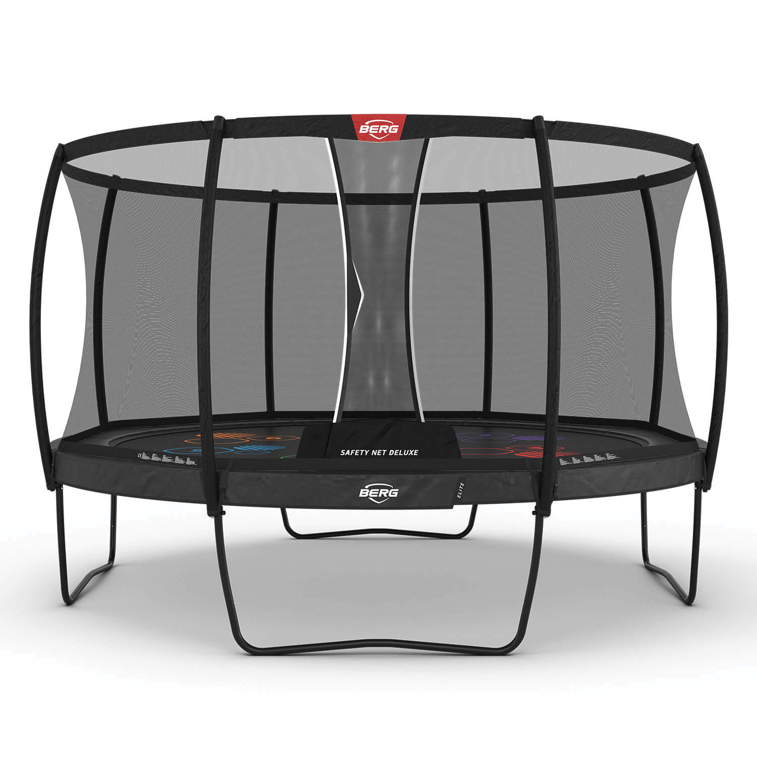 BERG Trampolin Elite Levels mit Sicherheitsnetz - Safetynet Deluxe XL - 430 cm - Anthrazit Grau - Airflow PRO - Twinspring