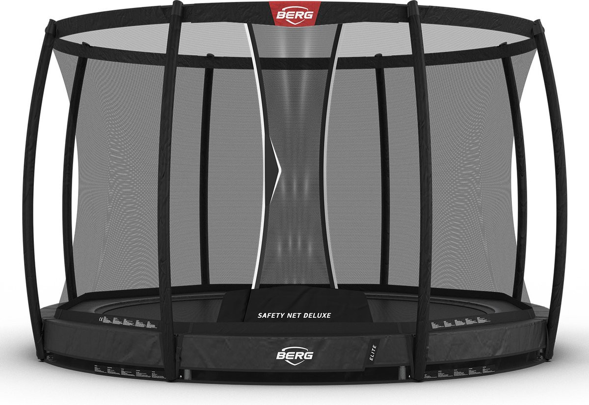 BERG Trampolin Elite mit Sicherheitsnetz - Safetynet Deluxe - InGround - 330 cm - Anthrazit Grau - Airflow PRO - Twinspring
