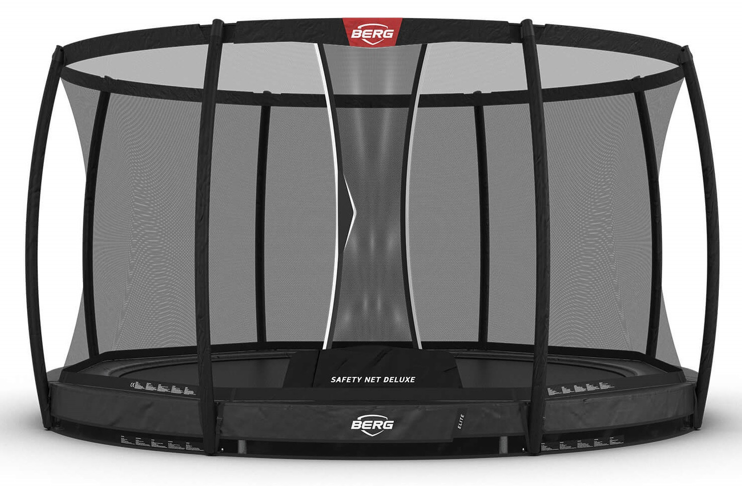 BERG Trampolin Elite mit Sicherheitsnetz - Safetynet Deluxe - InGround - 380 cm - Anthrazit Grau - Airflow PRO - Twinspring
