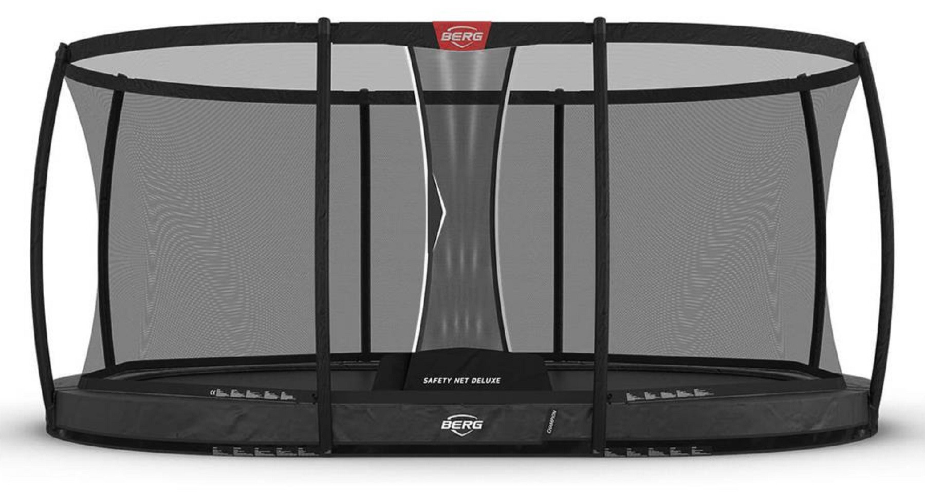 BERG Trampolin Grand Champion mit Sicherheitsnetz - Safetynet Deluxe -  InGround - 520 x 350 cm - Ovale - Anthrazit Grau - Airflow PRO - Twinspring