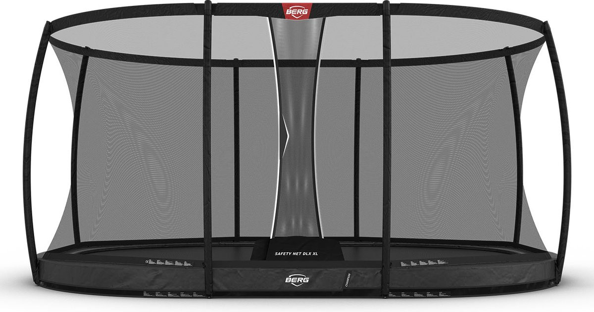 BERG Trampolin Grand Champion mit Sicherheitsnetz - Safetynet Deluxe XL -  InGround - 520 x 350 cm - Ovale - Anthrazit Grau - Airflow PRO - Twinspring