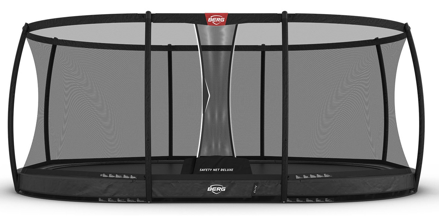 BERG Trampolin Elite mit Sicherheitsnetz - Safetynet Deluxe - InGround - Ovales -  520 cm - Anthrazit Grau - Airflow PRO - Twinspring