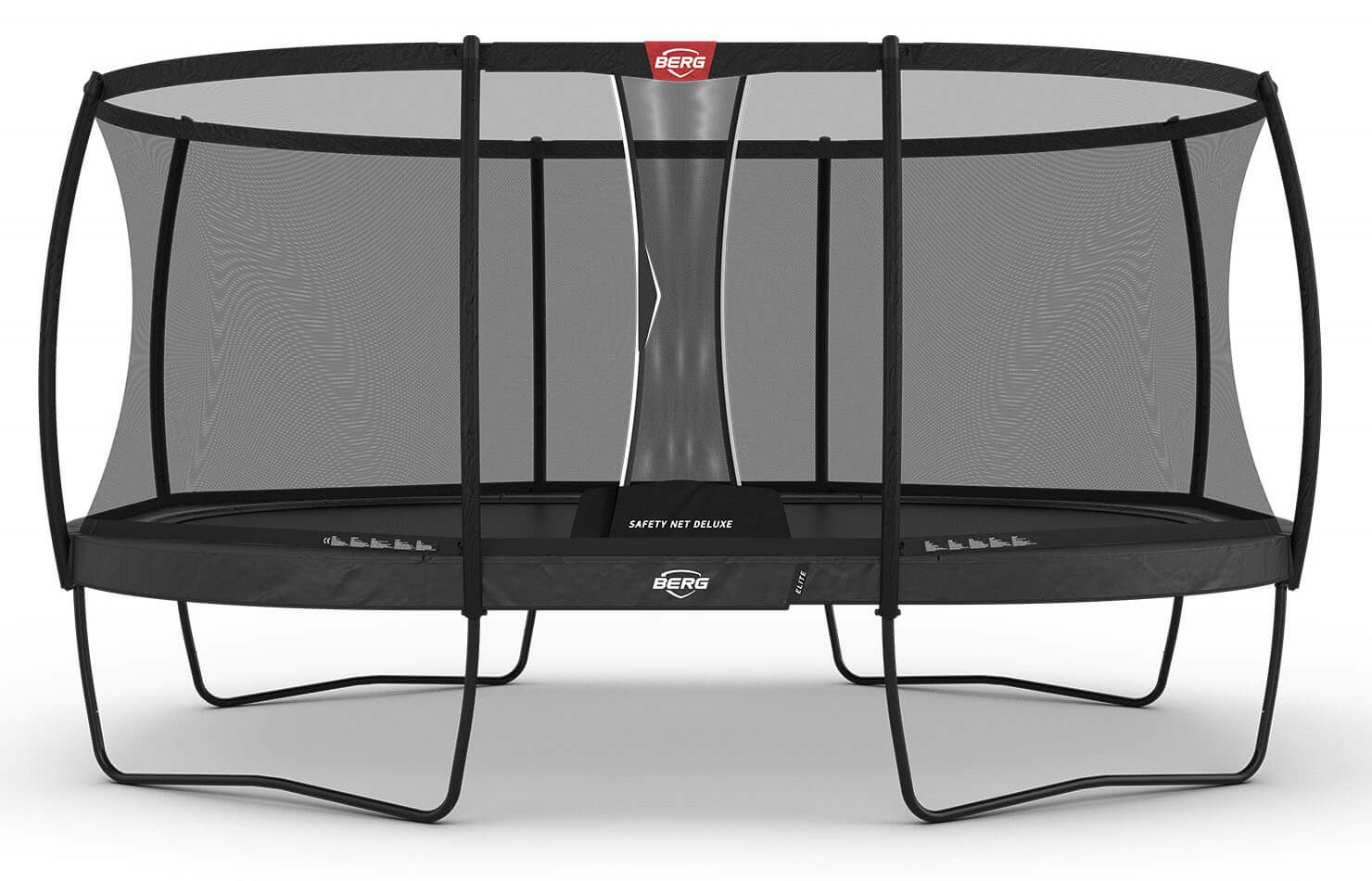 BERG Trampolin Grand Elite mit Sicherheitsnetz - Safetynet Deluxe - InGround - 520 x 350 cm - Ovale - Anthrazit Grau - Airflow PRO - Twinspring