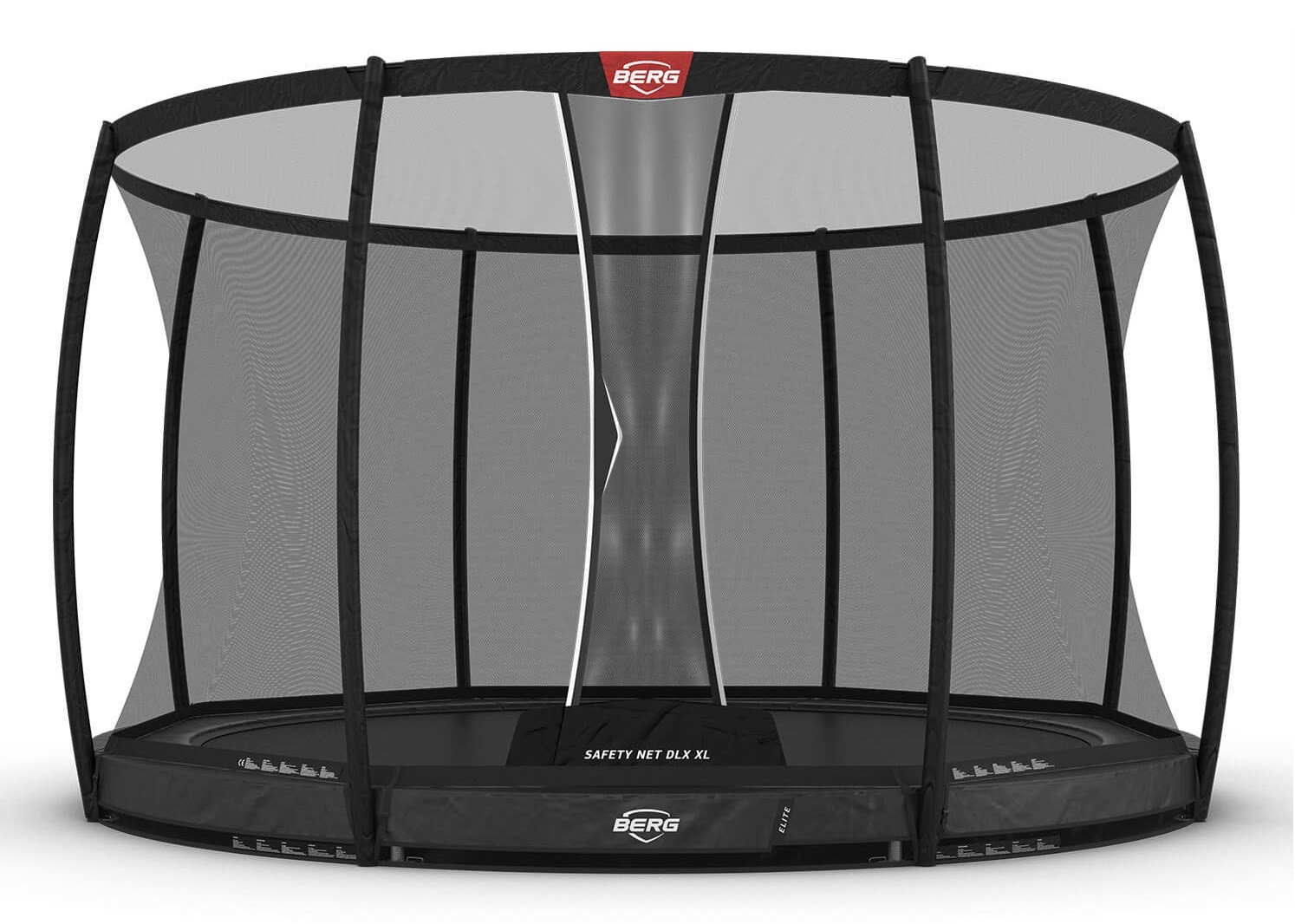 BERG Trampolin Elite mit Sicherheitsnetz - Safetynet Deluxe XL - InGround - 430 cm - Anthrazit Grau - Airflow PRO - Twinspring