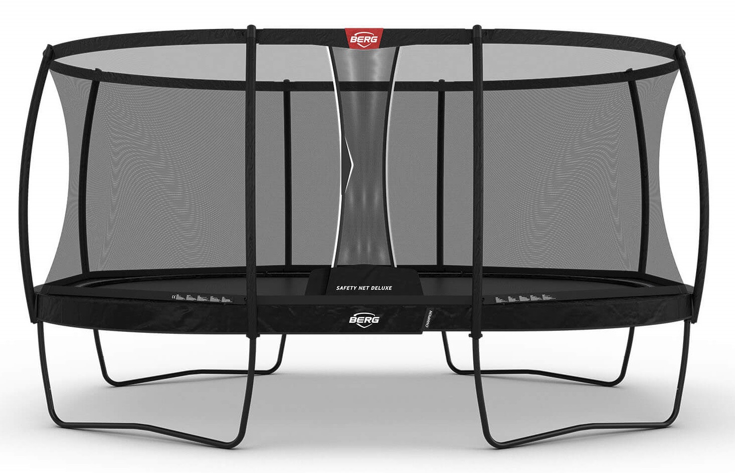BERG Trampolin Grand Champion mit Sicherheitsnetz - Safetynet Deluxe - InGround - 470 x 310 cm - Ovale - Anthrazit Grau - Airflow PRO - Twinspring
