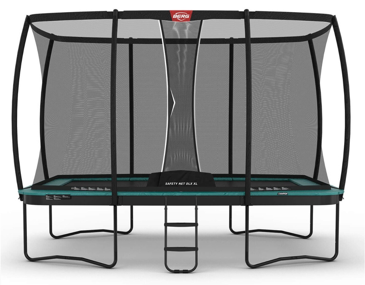 BERG Champion rechteckiges Trampolin auf Beinen 410cm mit Sicherheitsnetz Deluxe XL Grün