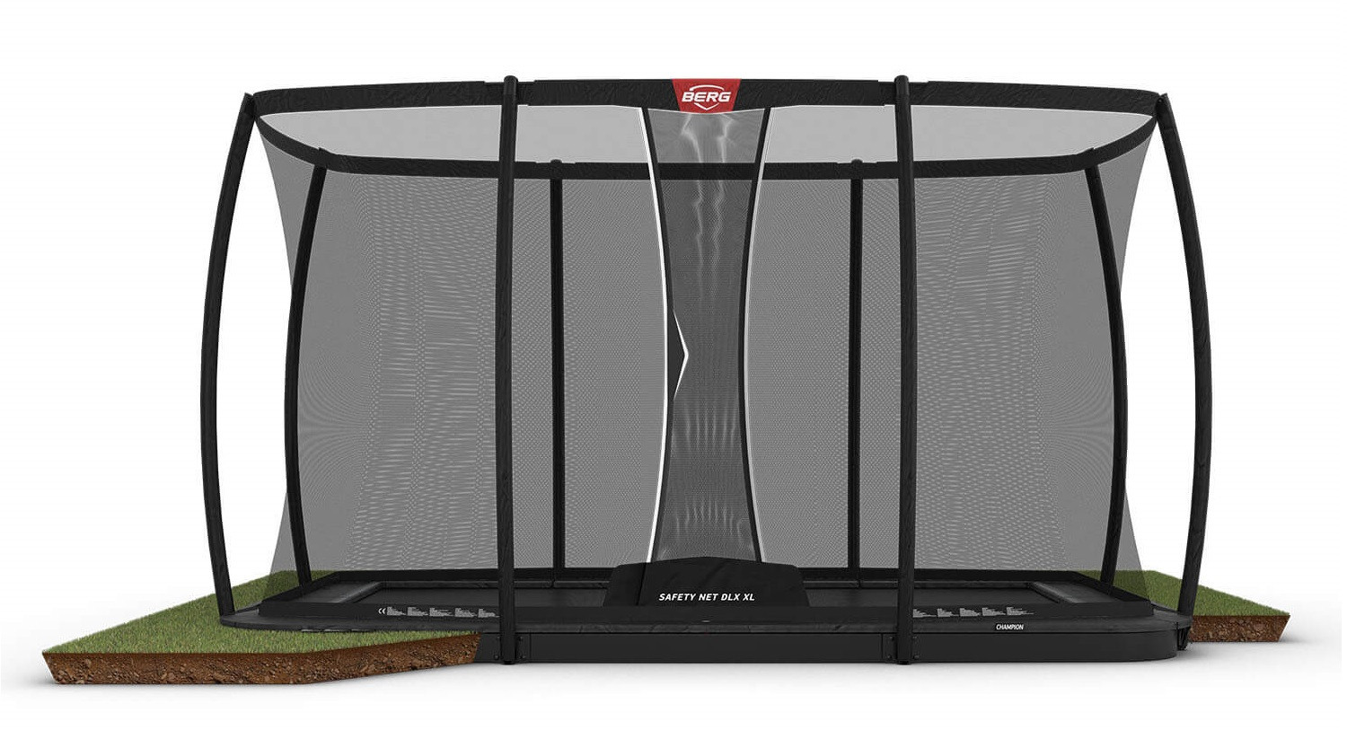 BERG Champion rechteckiges FlatGround Trampolin 410cm mit Sicherheitsnetz Deluxe XL - Anthrazit Grau