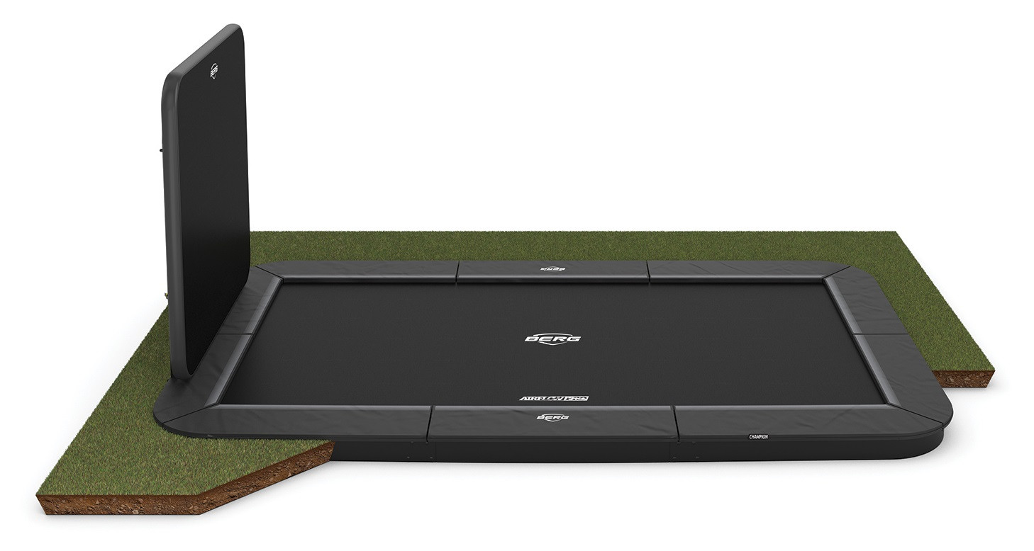 BERG SPORTS Champion rechteckiges FlatGround Trampolin 410cm - Anthrazit Grau mit AeroWall