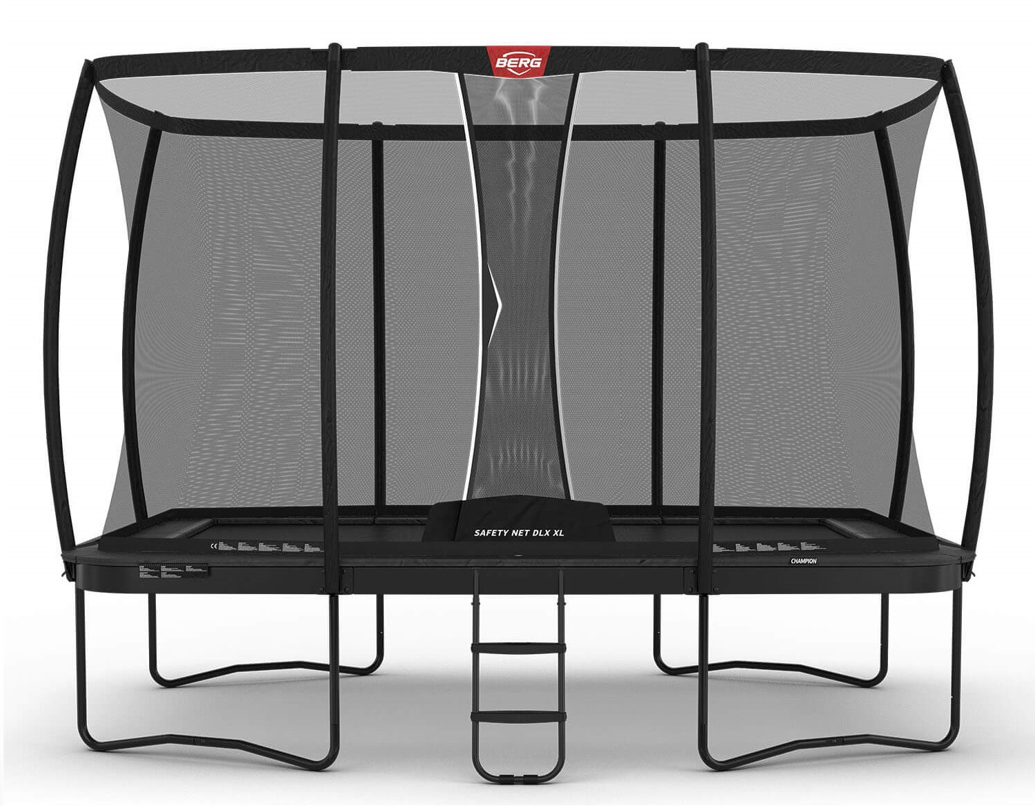 BERG Trampolin Ultim Champion mit Sicherheitsnetz - Safetynet Deluxe XL - 410 x 250 cm - Anthrazit Grau - mit Airflow PRO Sprungmatte