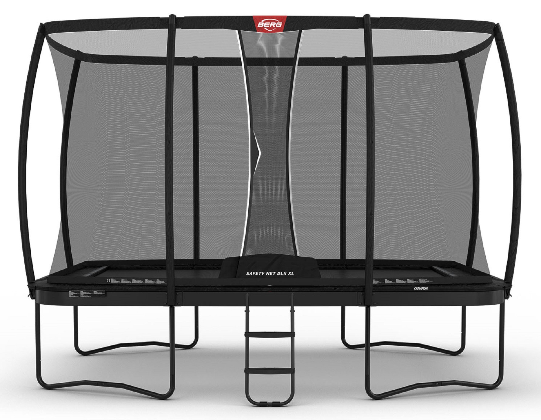 BERG Trampolin Ultim Champion mit Sicherheitsnetz - Safetynet Deluxe XL - 500 x 300 cm - Schwarz - mit Airflow PRO Sprungmatte