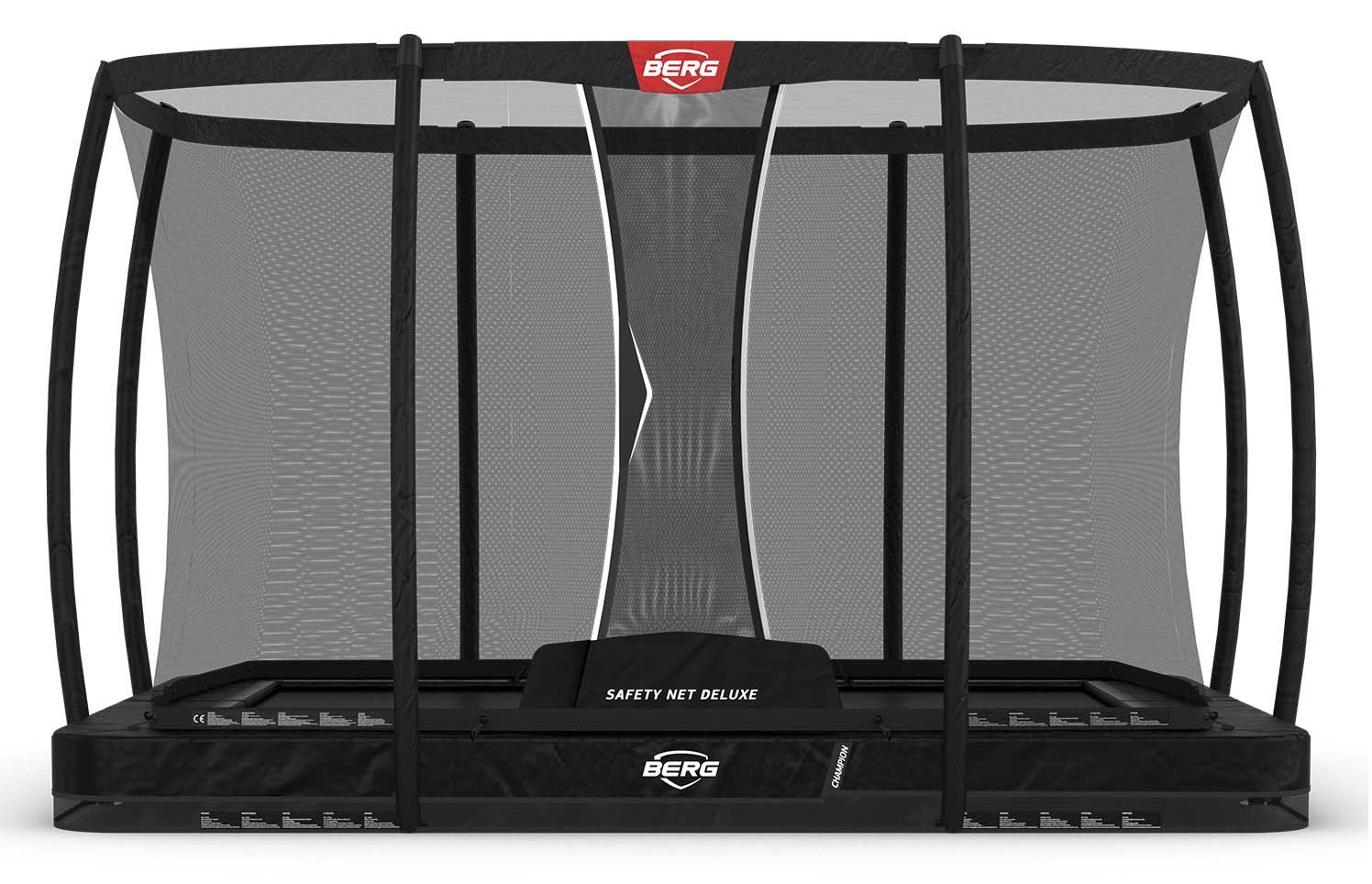 BERG Champion rechteckiges InGround Trampolin 330cm mit Sicherheitsnetz Deluxe Schwarz Limited Edition