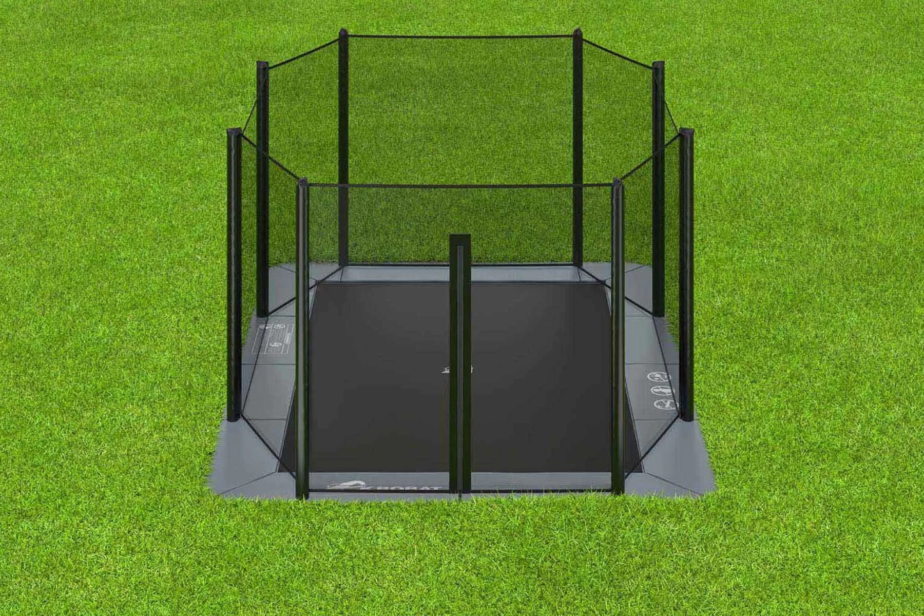 Akrobat Trampolin Orbit - Flat to the Ground - mit Sicherheitsnetz - 380 x 250 cm - Anthrazit