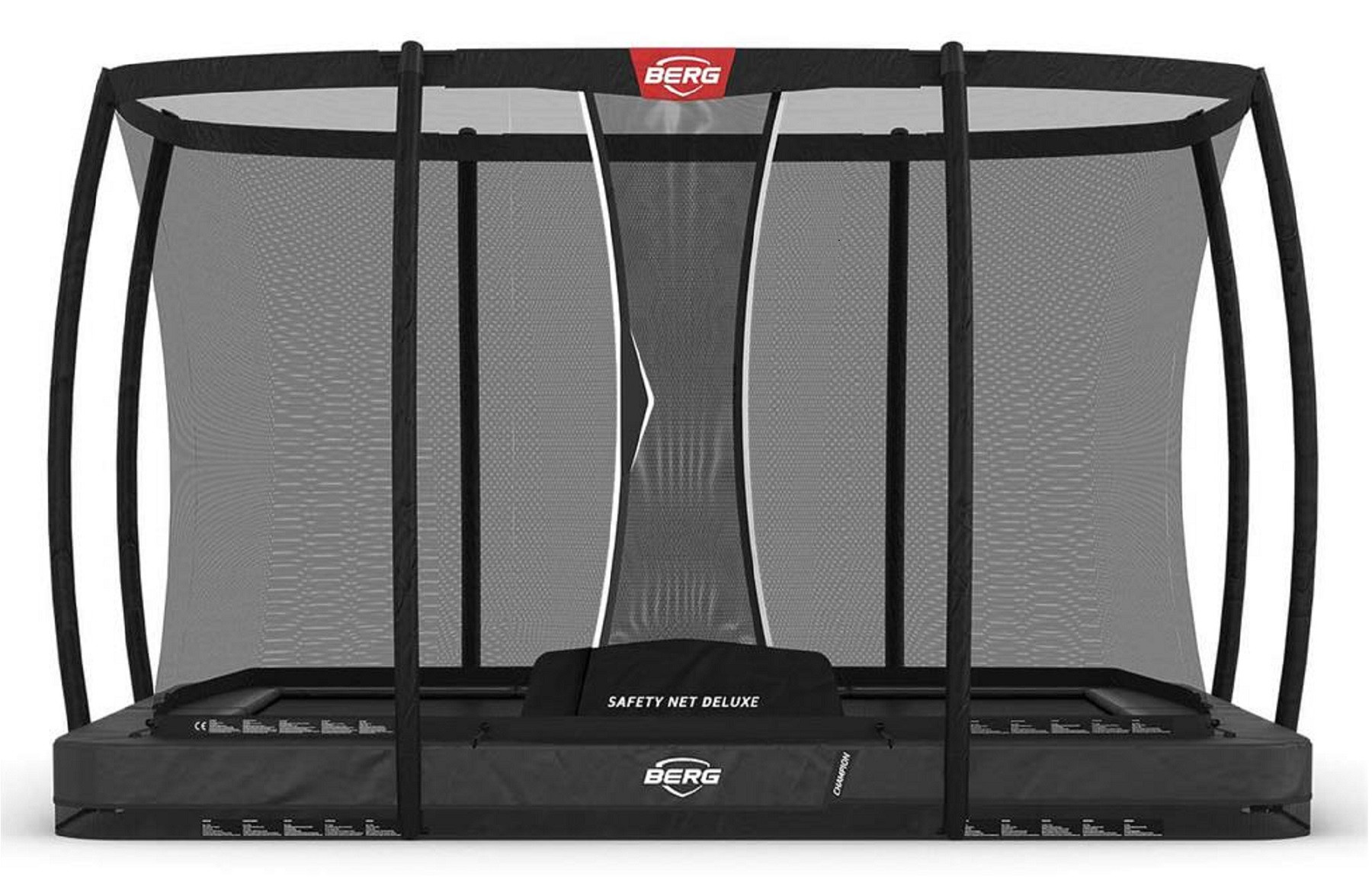 BERG Champion rechteckiges InGround Trampolin 330cm mit Sicherheitsnetz Deluxe - Anthrazit Grau