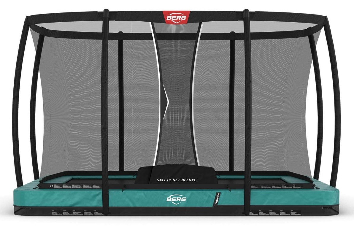 BERG Champion rechteckiges InGround Trampolin 330cm mit Sicherheitsnetz Deluxe Grün