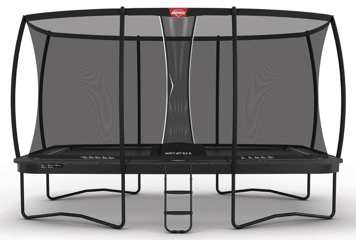 BERG Elite rechteckiges Trampolin auf Beinen 500cm mit Sicherheitsnetz Deluxe XL - Anthrazit Grau