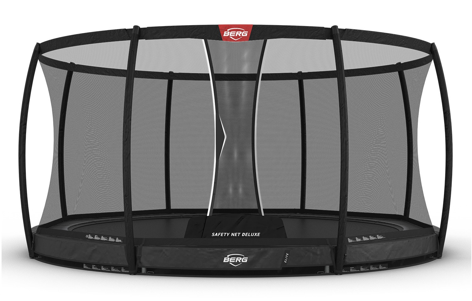 BERG Trampolin Elite mit Sicherheitsnetz - Safetynet Deluxe - InGround - 430 cm - Anthrazit Grau - Airflow PRO - Twinspring
