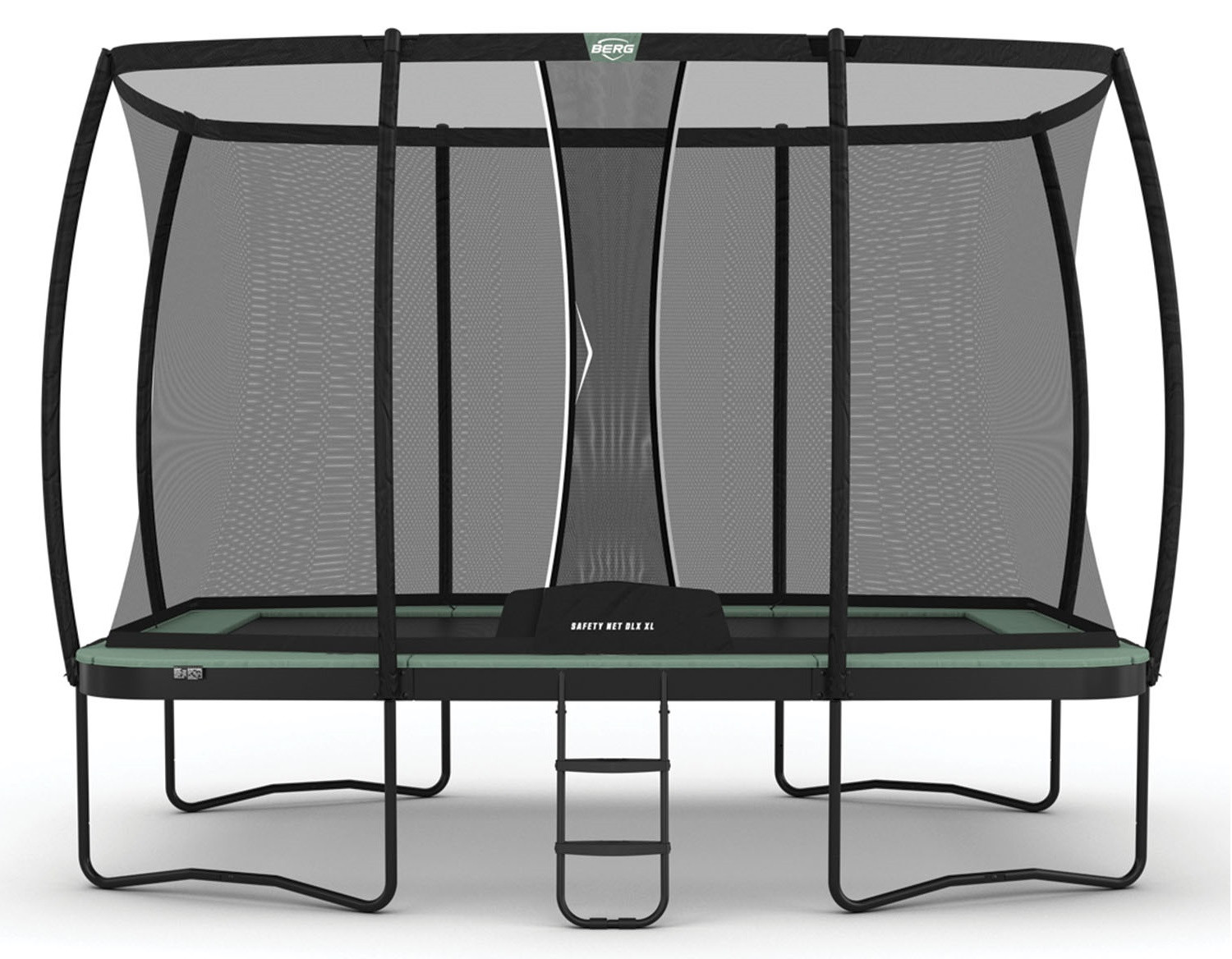 BERG Trampolin Ultim Champion ECO mit Sicherheitsnetz - Safetynet Deluxe XL - Regular - 410 x 250 cm - Grün - Airflow PRO Sprungmatte