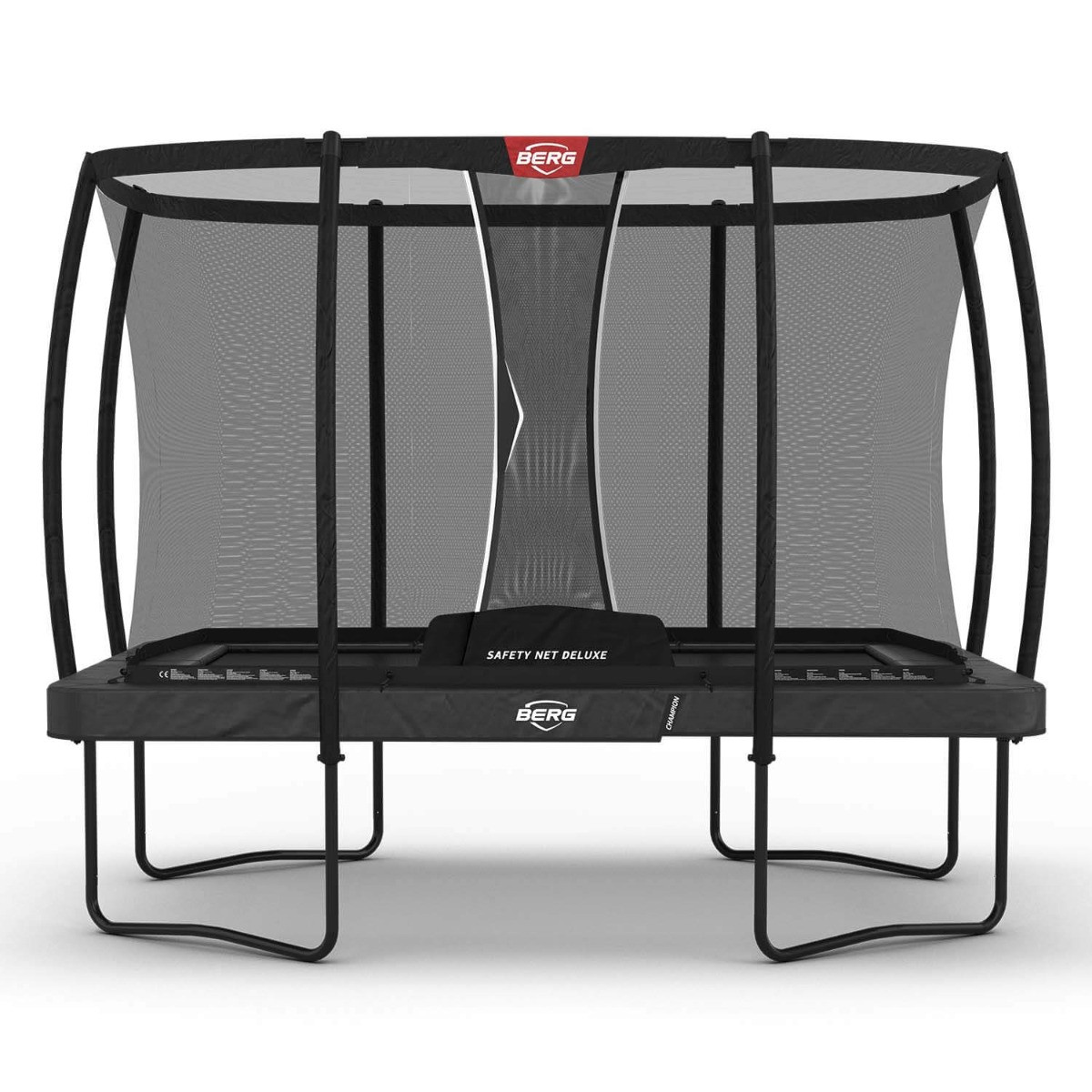 BERG Trampolin Ultim Champion mit Sicherheitsnetz - Safetynet Deluxe - 330 x 220 cm - Regular - Anthrazit Grau - mit AirFlow PRO Sprungmatte