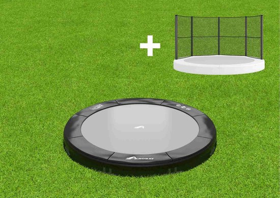 Akrobat Trampolin Primus mit halbem Sicherheitsnetz - unterirdisch - 365 cm - Schwarz