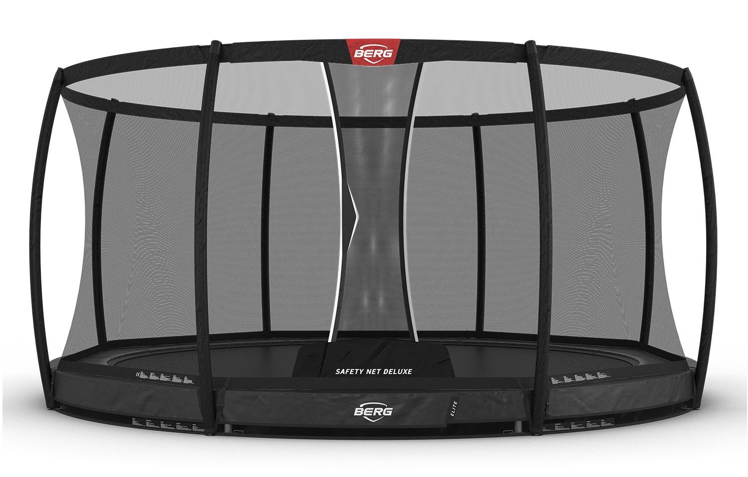 BERG Trampolin Elite - InGround - mit Sicherheitsnetz Deluxe - 430 cm - Anthrazit Grau