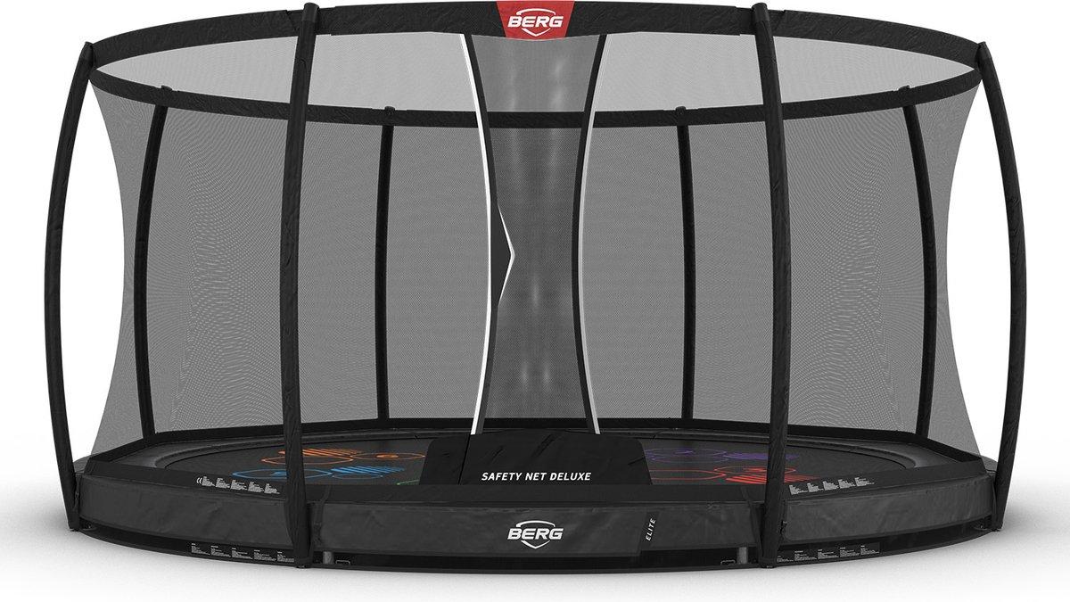 BERG Trampolin Elite Levels- InGround - mit Sicherheitsnetz Deluxe - 430 cm - Anthrazit Grau