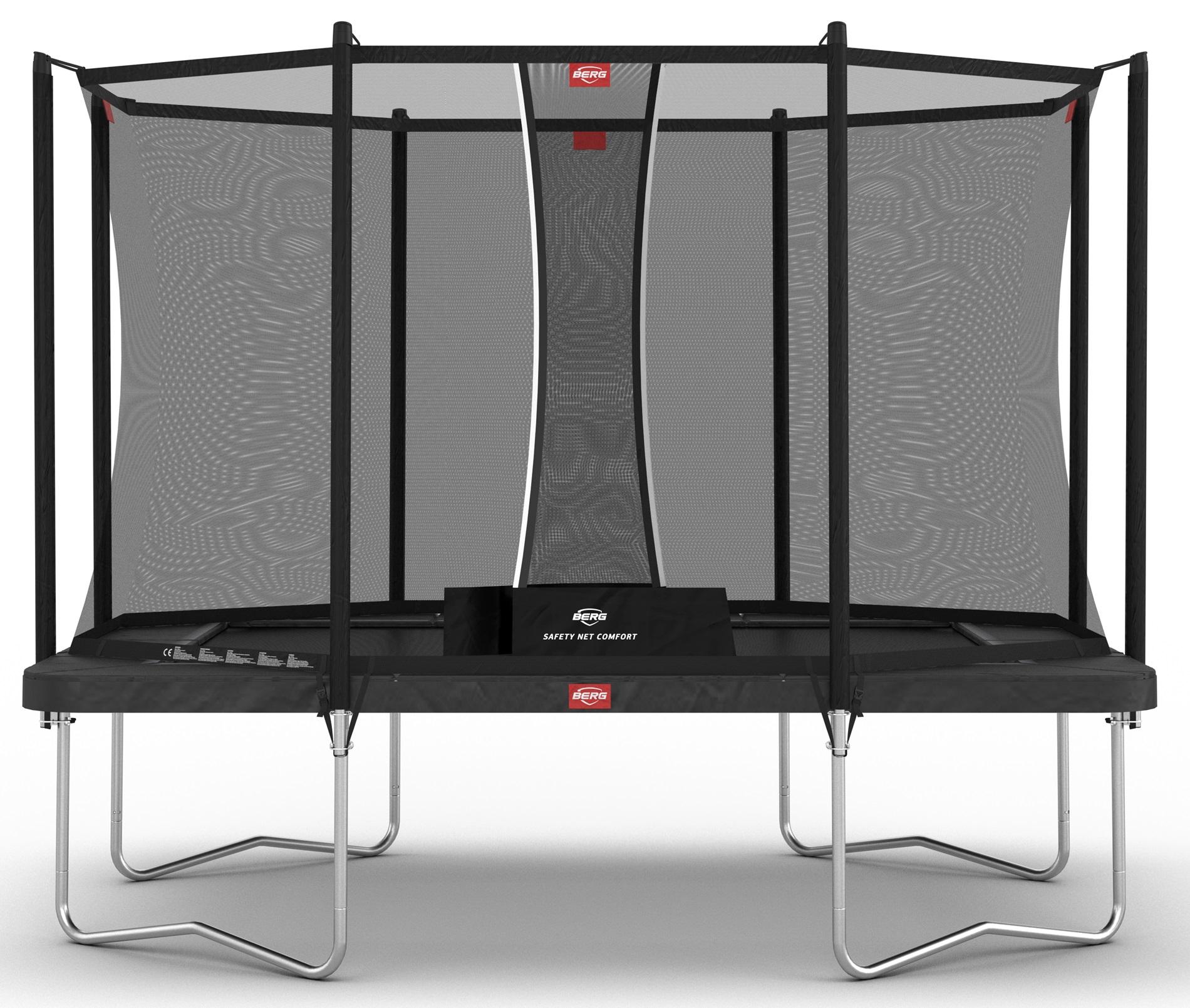 BERG Trampolin Ultim Favorit - mit Sicherheitsnetz Comfort - 330 x 220 cm - Anthrazit Grau - AirFlow 