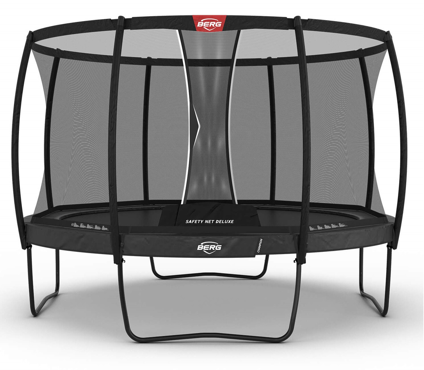 BERG Trampolin Champion mit Sicherheitsnetz - Safetynet Deluxe - 380 cm - Anthrazit Grau - Airflow-Technik - Twinspring Federn